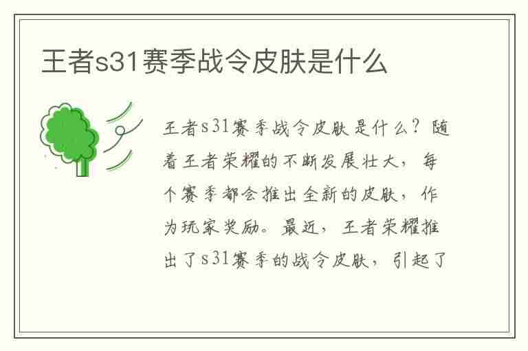 王者s31赛季战令皮肤是什么(王者s31赛季战令皮肤是什么样的)